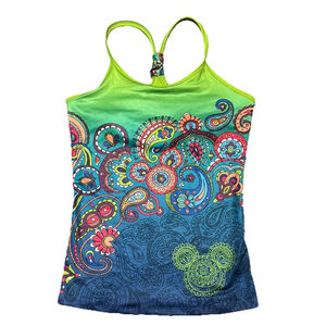 Disneyparks Athletic Paisley Blue Green Yoga Tank Size:S Top Built-In Shelf Bra